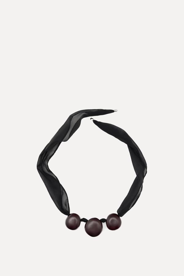 Fabric Pendant With Wooden Beads