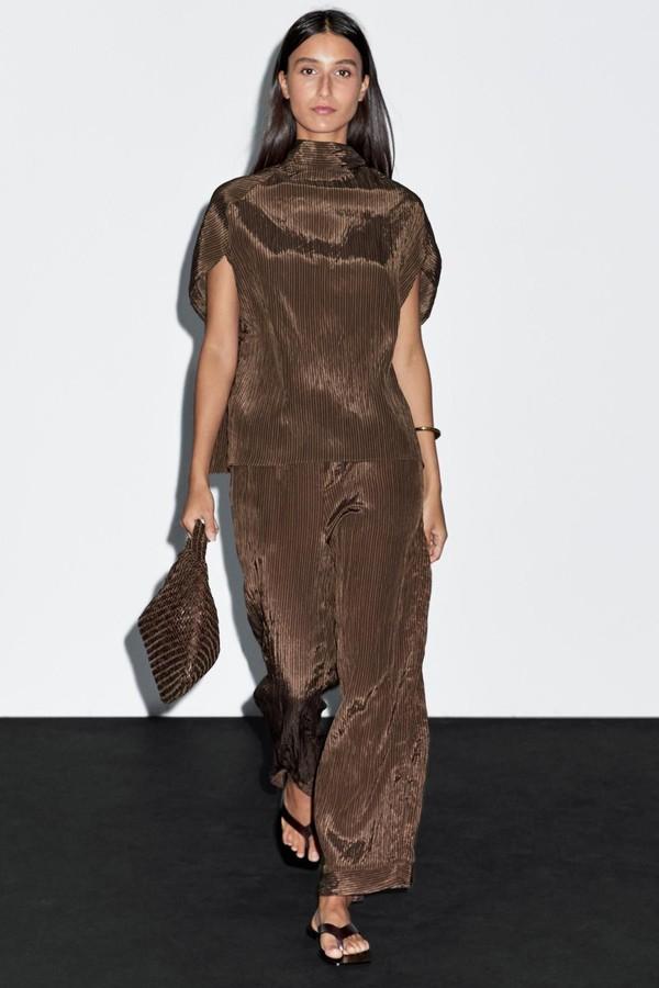 Pinstripe Blouse With Scarf Collar 