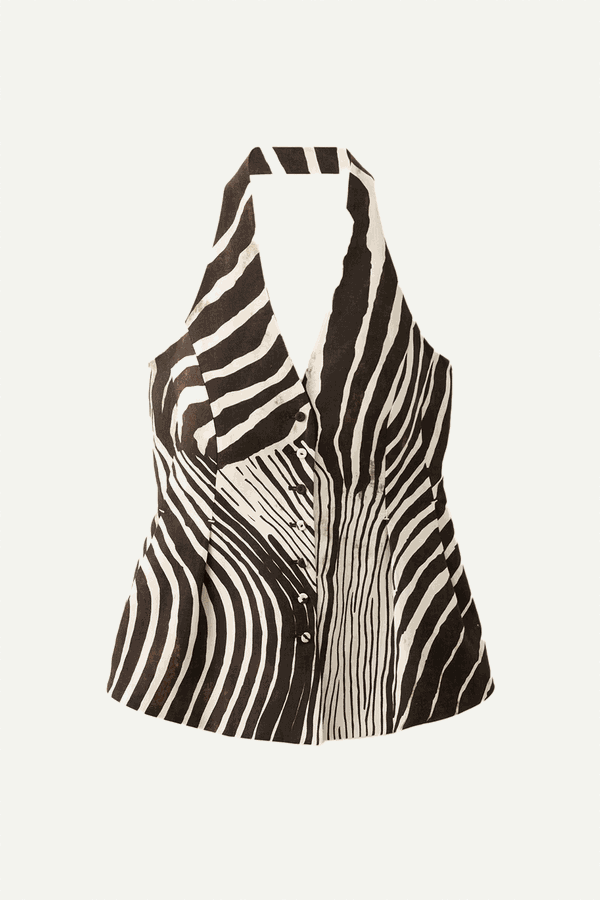Zebra-Print Linen Waistcoat from Mango 