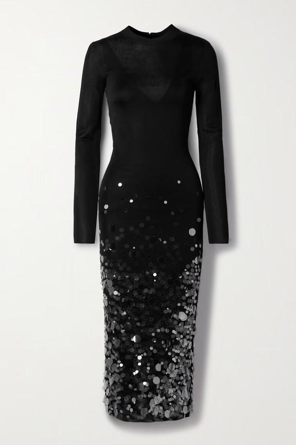 Sequin-Embellished Knitted Midi Dress from Carolina Herrera