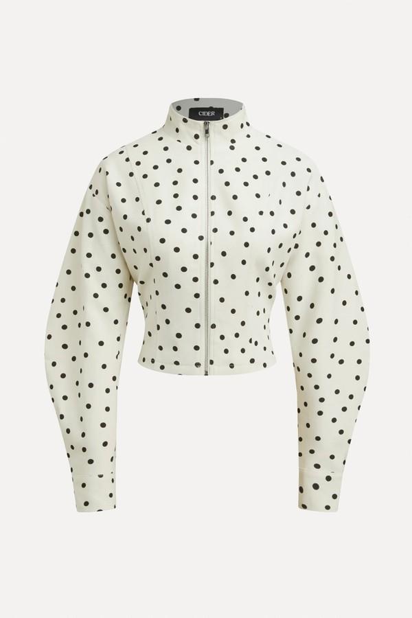 Linen-Blend Polka Dot Zip Through Jacket from Cider