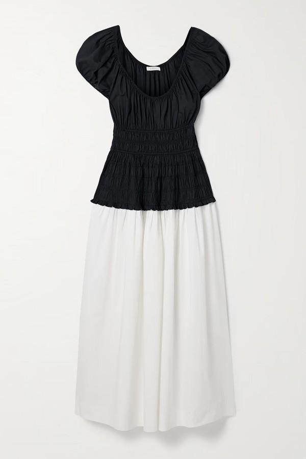Enya Two-Tone Ruched Organic Cotton-Poplin Midi Dress from DÔEN