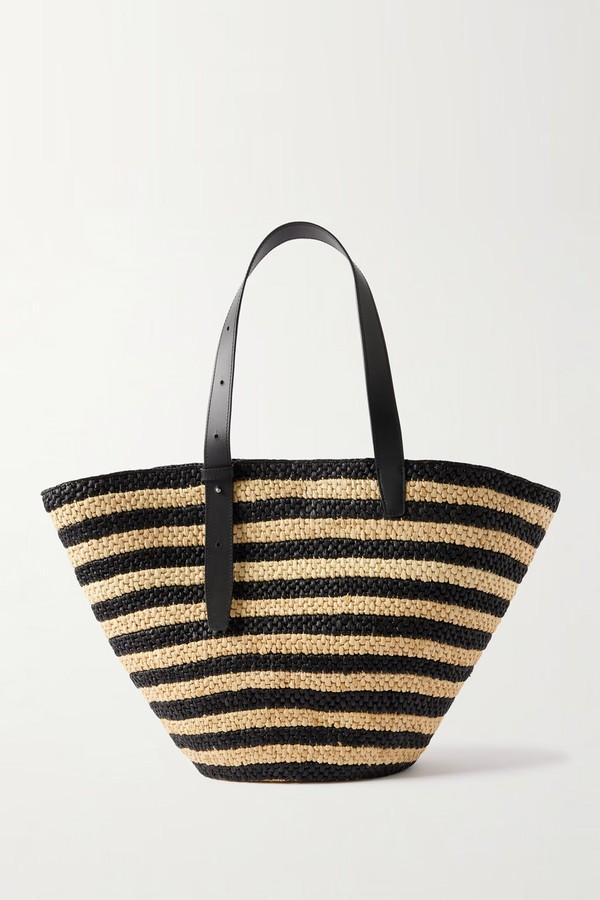 The Bianca Large Leather-Trimmed Striped Raffia Tote from LIÉ STUDIO