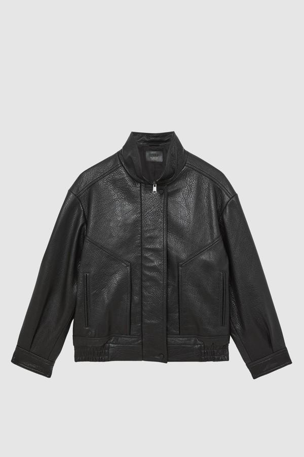 Oversize Grained-Leather Bomber Jacket from Reiss