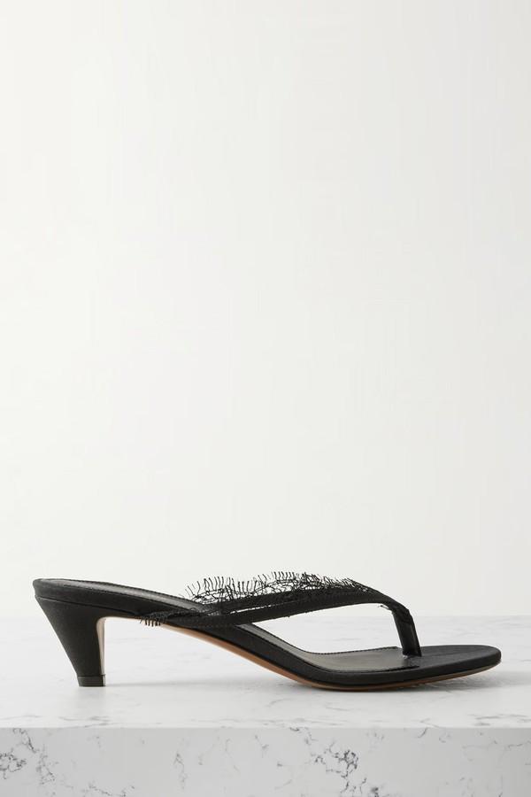 Kalliope Lace & Leather-Trimmed Crepe De Chine Sandals from Neous