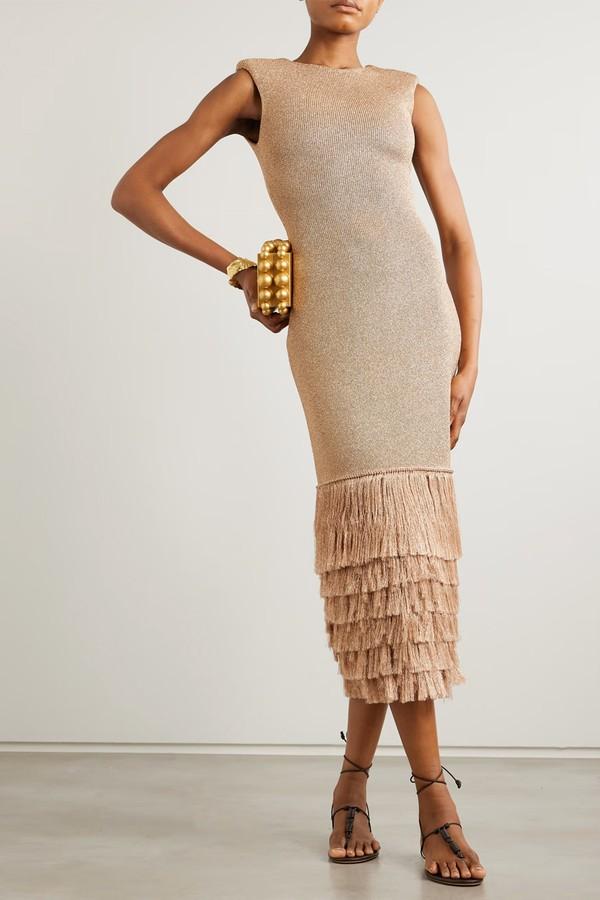 Breeze Fringed Metallic Knitted Midi Dress from Aje