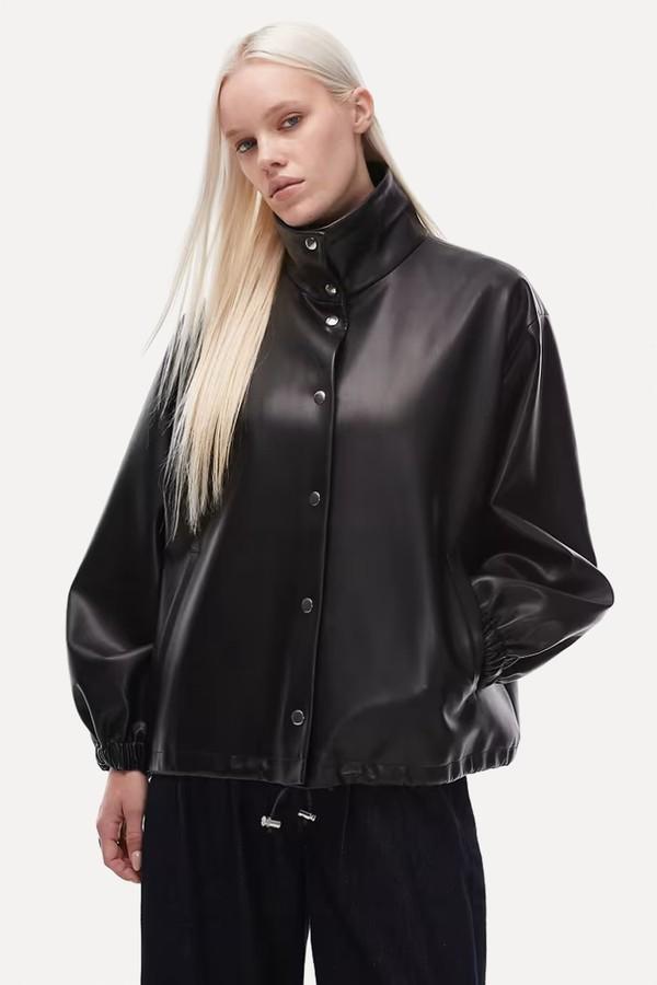 Faux Leather Funnel Neck Jacket from ASOS