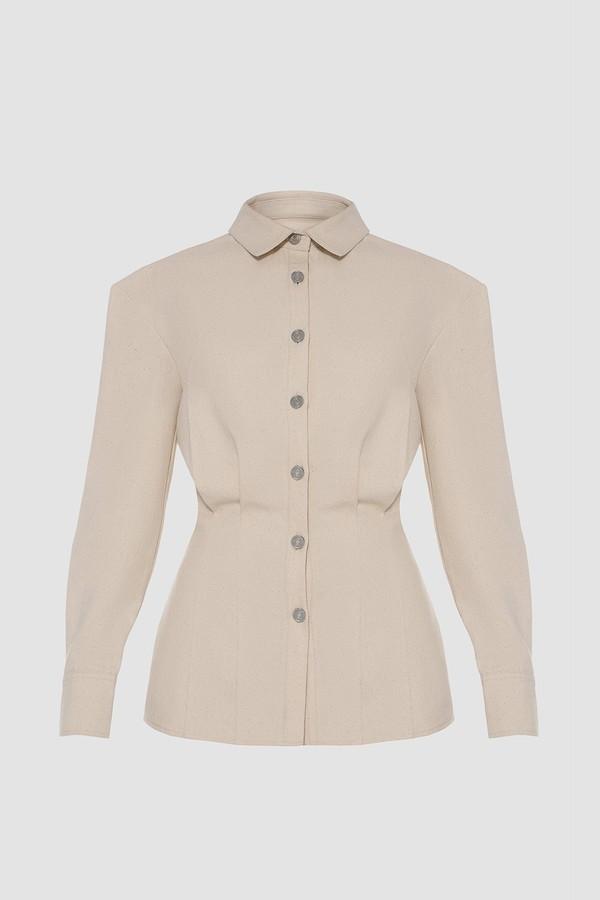 Cream Denim Constructed Shirt