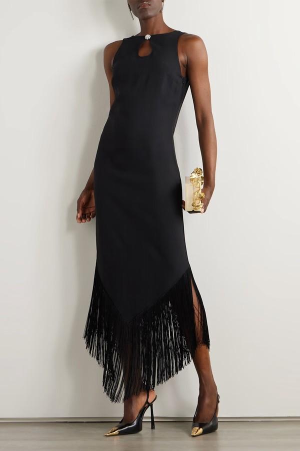 Taormina Fringed Crystal-Embellished Crepe Gown from Taller Marmo