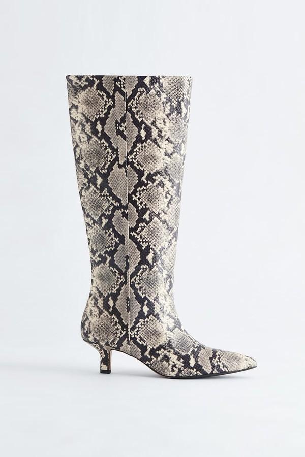 Kitten Heel Leather Knee Boots