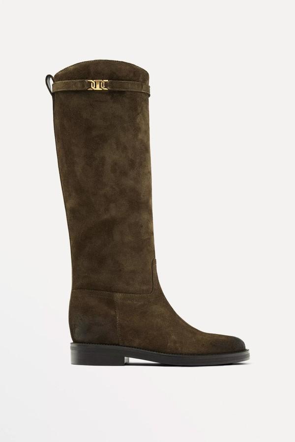 Oiled Split Suede Riding Boots from Massimo Dutti