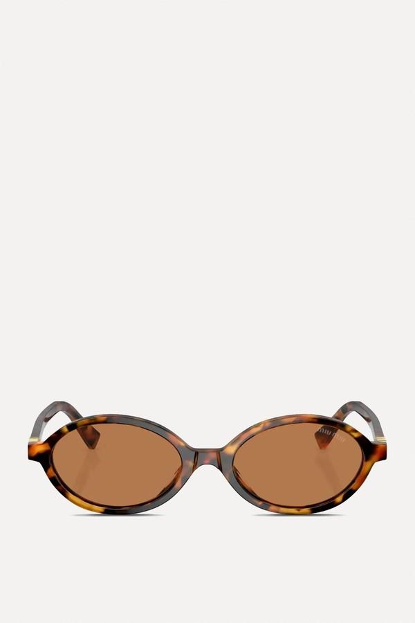 Tortoiseshell-Effect Oval-Frame Sunglasses from Miu Miu Eyewear