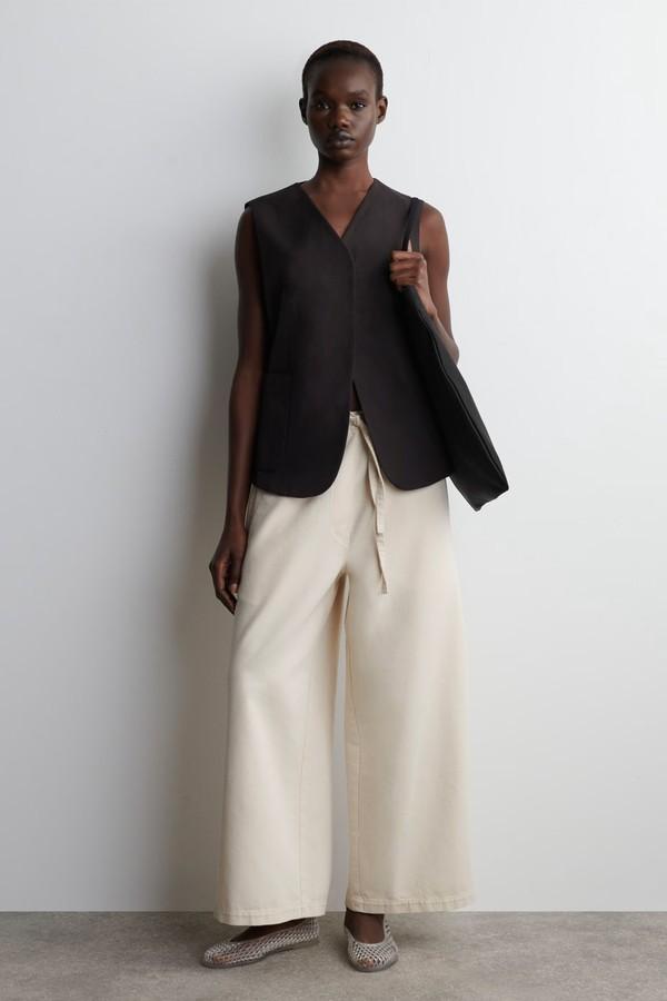 Cropped Denim Wide-Leg Trousers