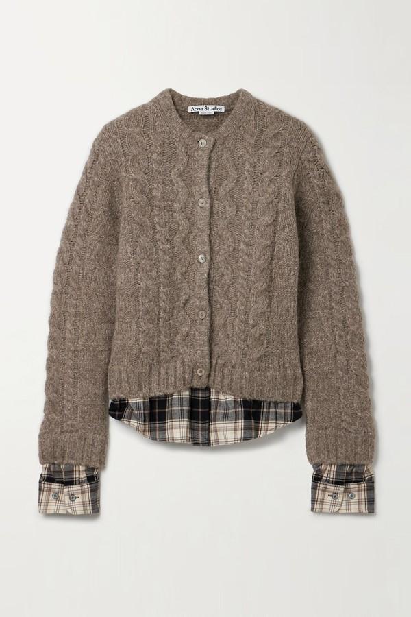 Layered Cable-Knit & Checked Cotton-Flannel Cardigan from Acne Studios