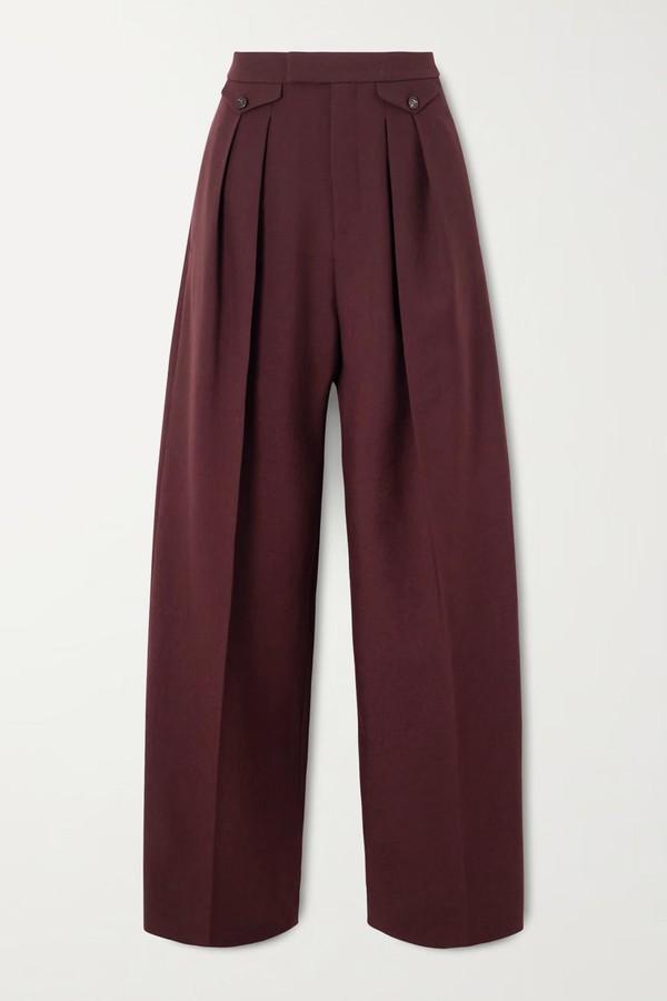 Pleated Wool-Gabardine Wide-Leg Pants from Chloé