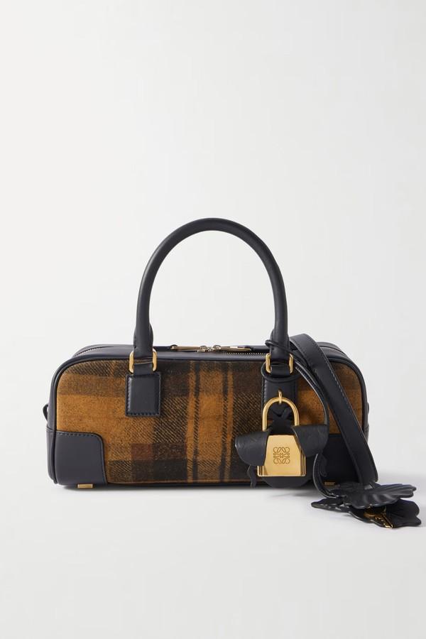 Amazona 23 Leather-Trimmed Checked Suede Shoulder Bag from Loewe