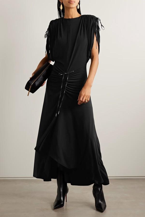 The Sienna Tie-Detailed Gathered Stretch-Jersey Maxi Dress from Brandon Maxwell