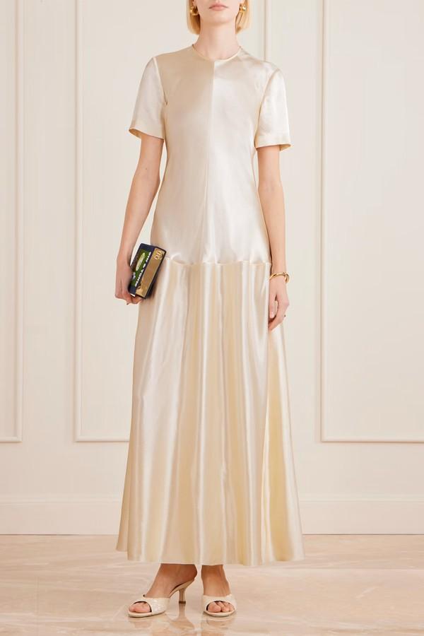 Clodia Pleated Textured-Satin Maxi Dress from FFORME
