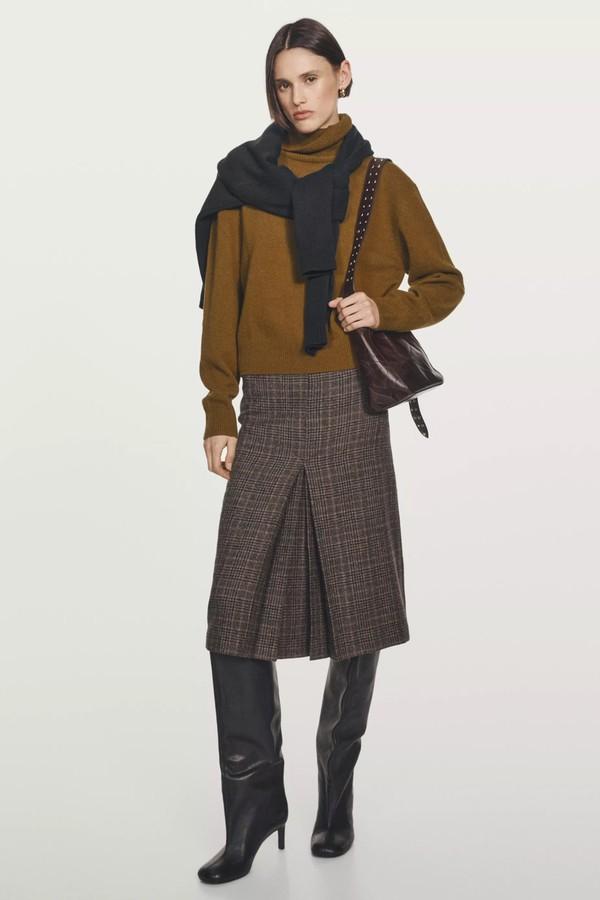100% Wool Check Midi Skirt from Massimo Dutti