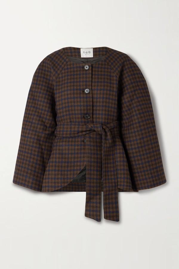 Beatrice Belted Checked Woven Jacket from Sea