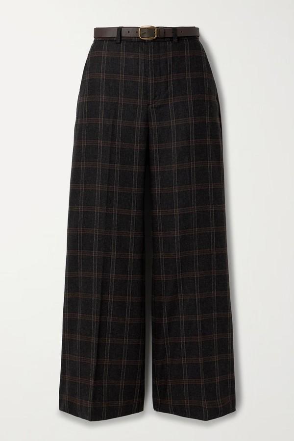Monroe Belted Checked Wool-Blend Wide-Leg Pants from SEA