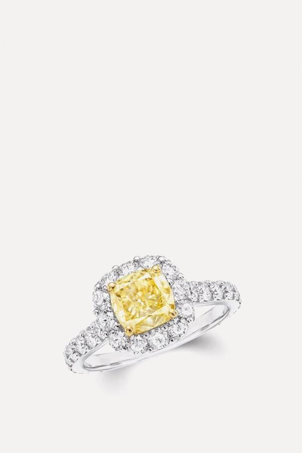 Icon Cushion Cut Yellow & White Diamond Engagement Ring