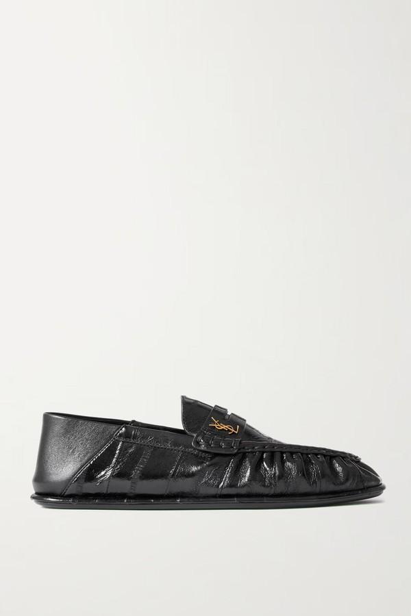Le Loafer Embellished Collapsible-Heel Glossed-Eel Loafers from SAINT LAURENT