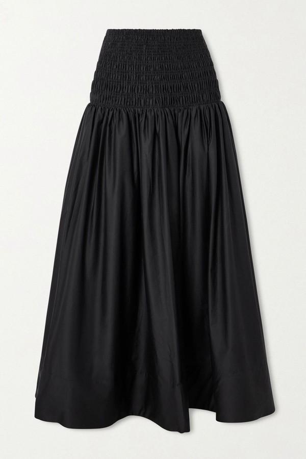 Shirred Cotton-Sateen Midi Skirt from Self-Portrait