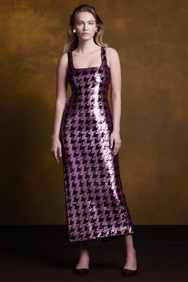 Houndstooth Square Neck Sequin Dress from Dima Ayad