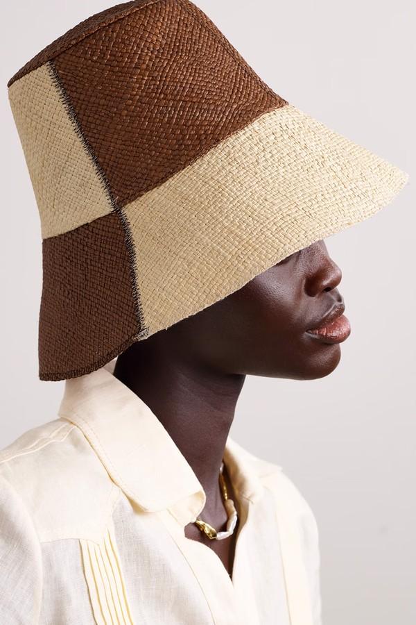  Heaven & Earth Checked Straw Bucket Hat from   Johanna Ortiz