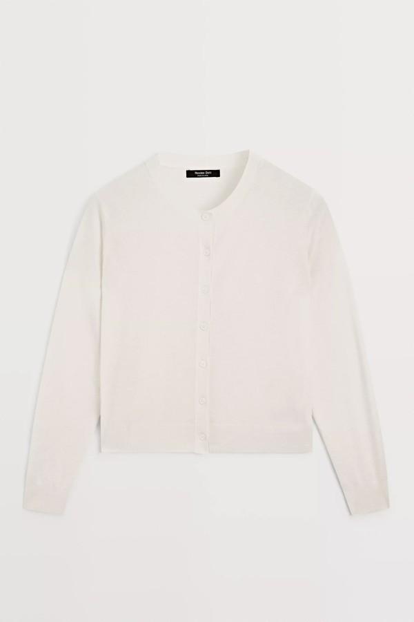 Wool Blend Knit Cardigan With Crew Neck