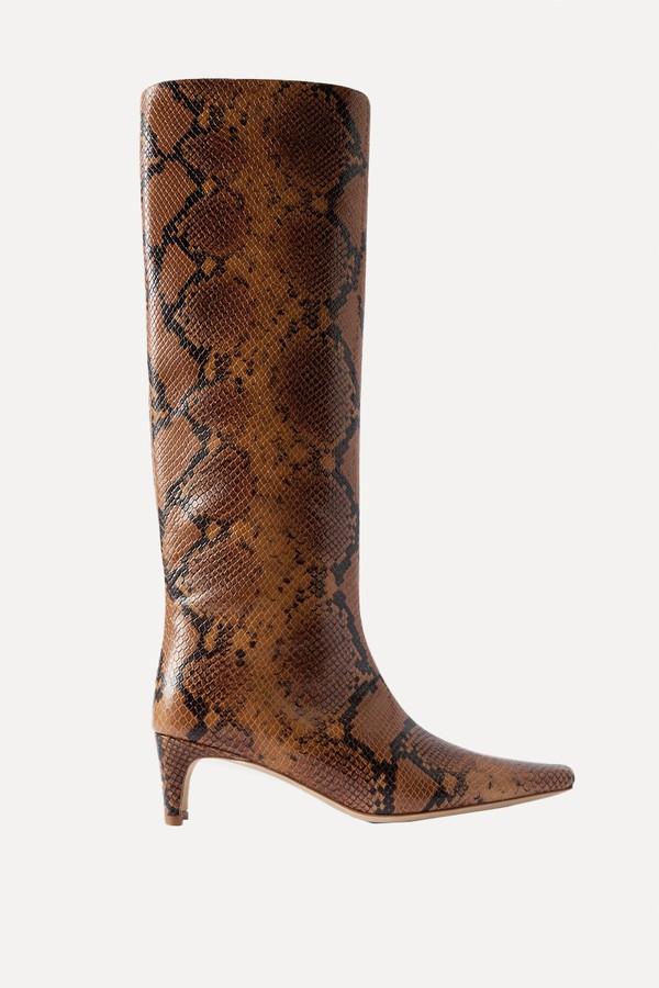 Wally Snake-Effect Leather Knee Boots from Staud