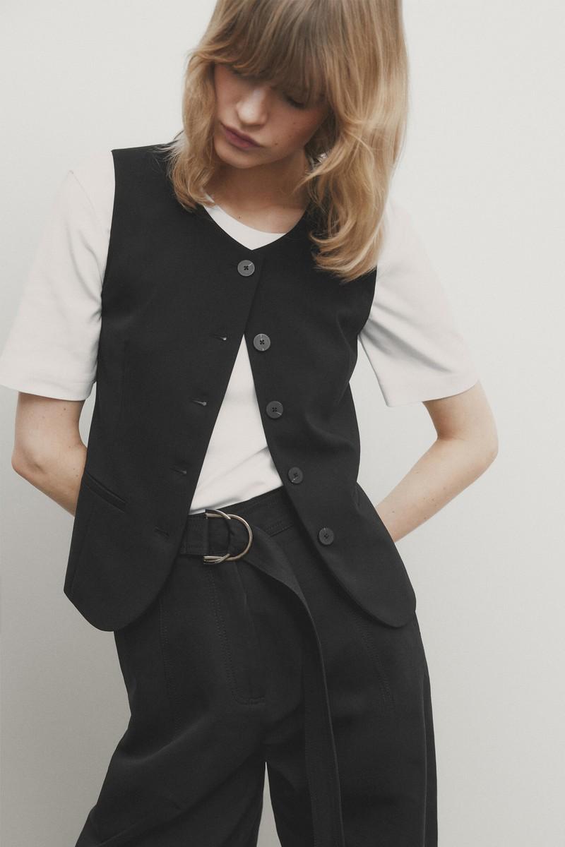 Cool Wool Blend Crew Neck Waistcoat from Massimo Dutti