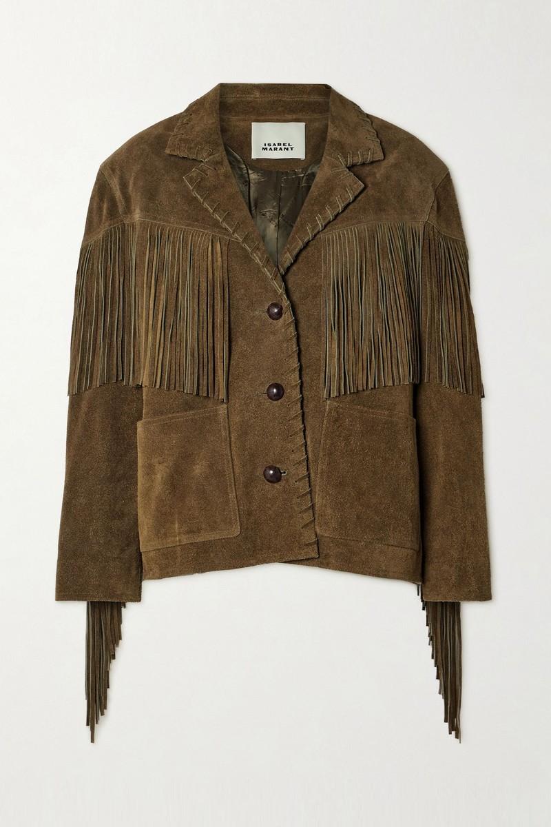 Fabie Fringed Whipstitched Suede Jacket from Isabel Marant