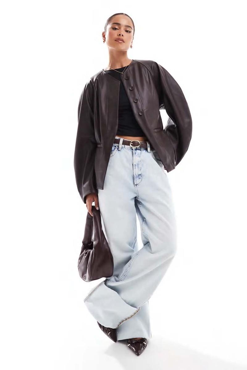 Collarless Faux Leather Blazer from ASOS