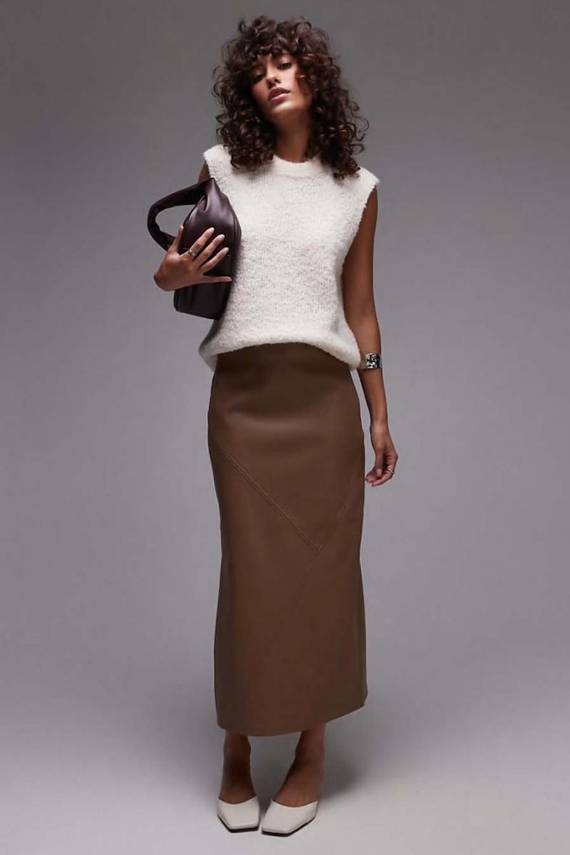 Faux Leather Clean Midi Skirt from Topshop