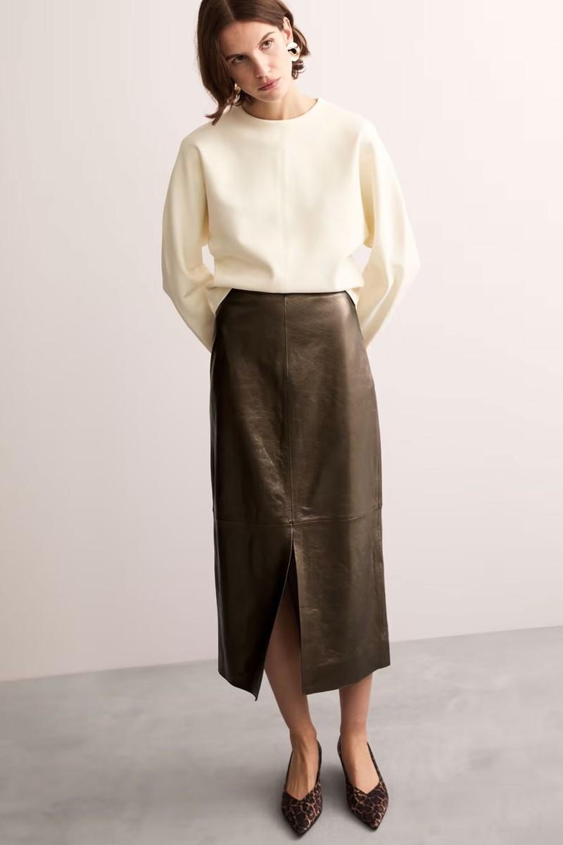 Metallic Leather Midi Column Skirt from Jaeger