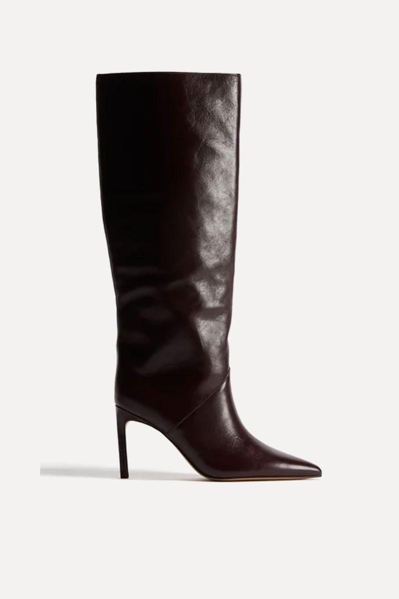 Pointed Knee-High Leather Boots from H&M
