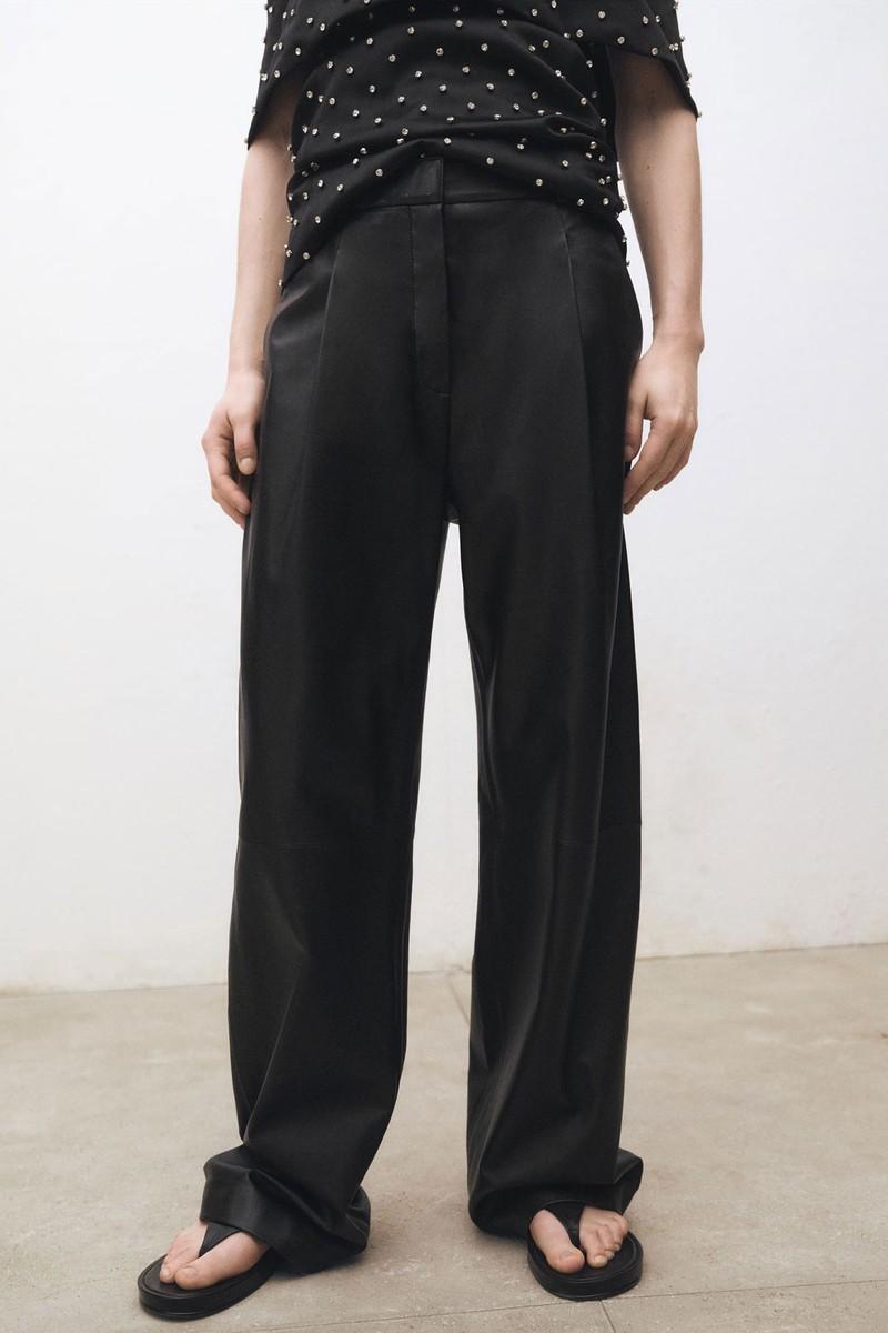 Straight Leather Trousers With Pleat Detail from Mango