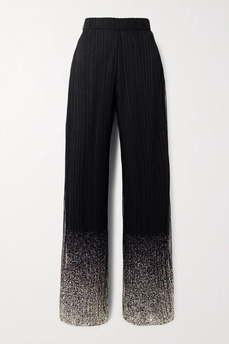 Metallic Plissé-Tulle Wide-Leg Pants from Dima Ayad