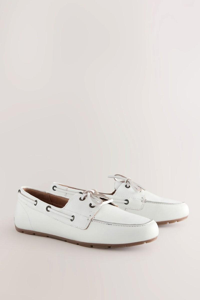 Leather Round Toe Slim Boat Shoes from Next