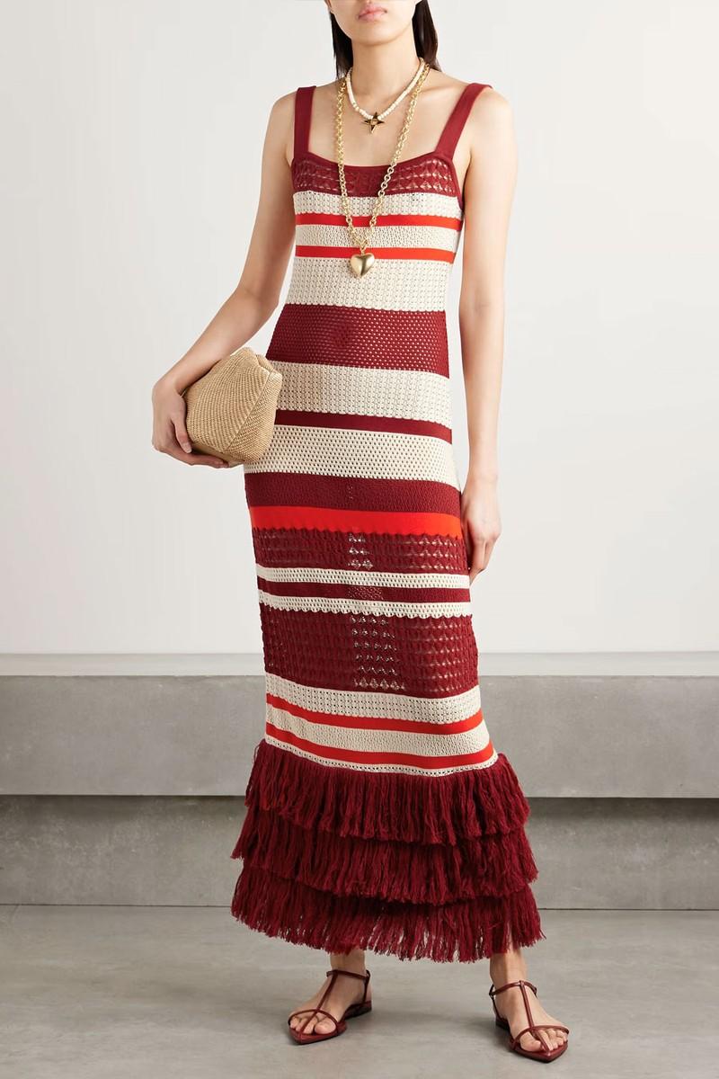 Embayed Fringed Crocheted Pima Cotton Maxi Dress from Johanna Ortiz