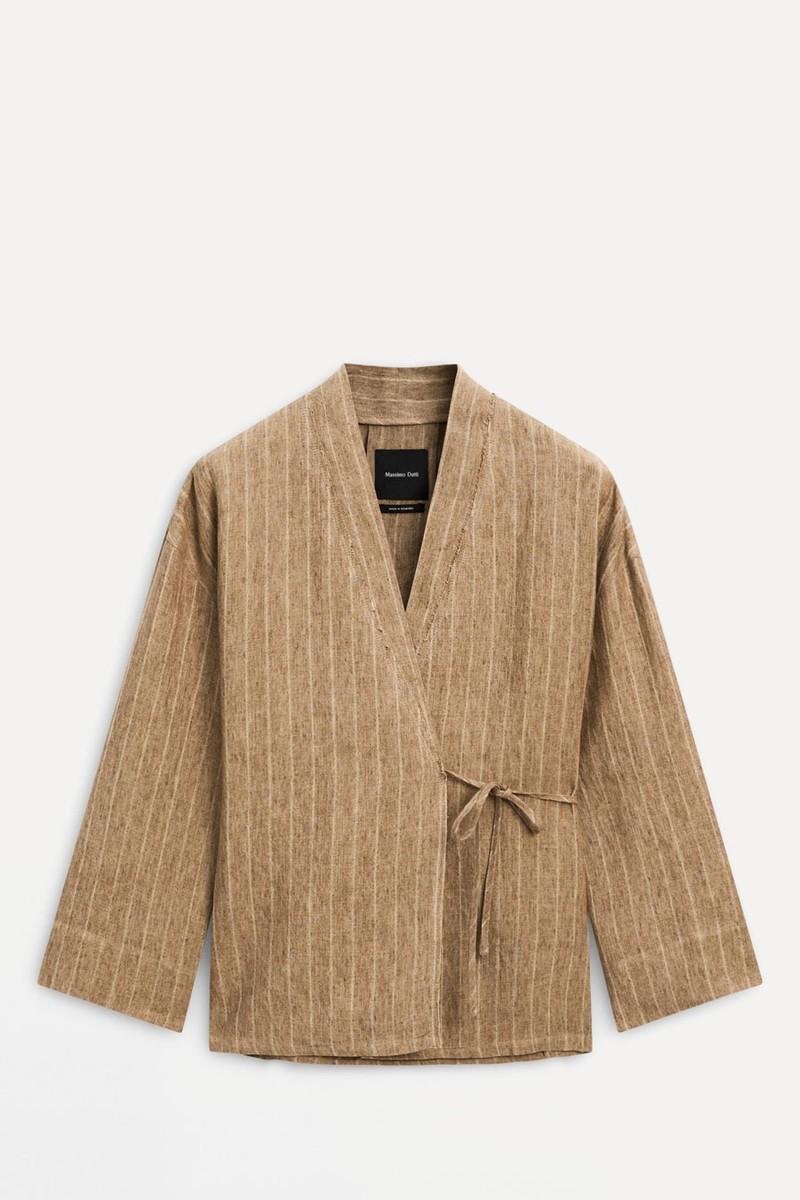 Flowing 100% Linen Kimono With Tie Detail