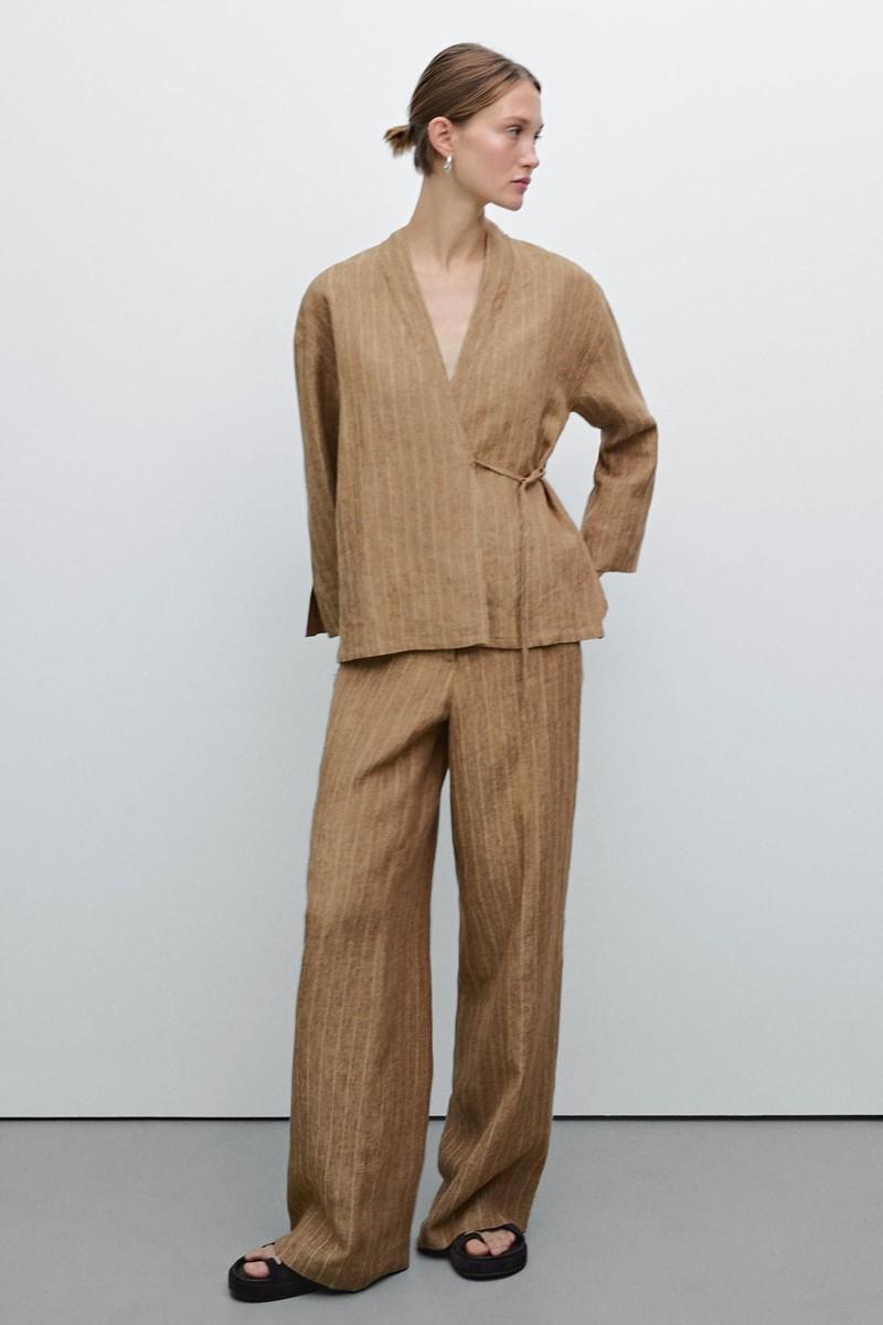 100% Linen Striped Flowing Trousers