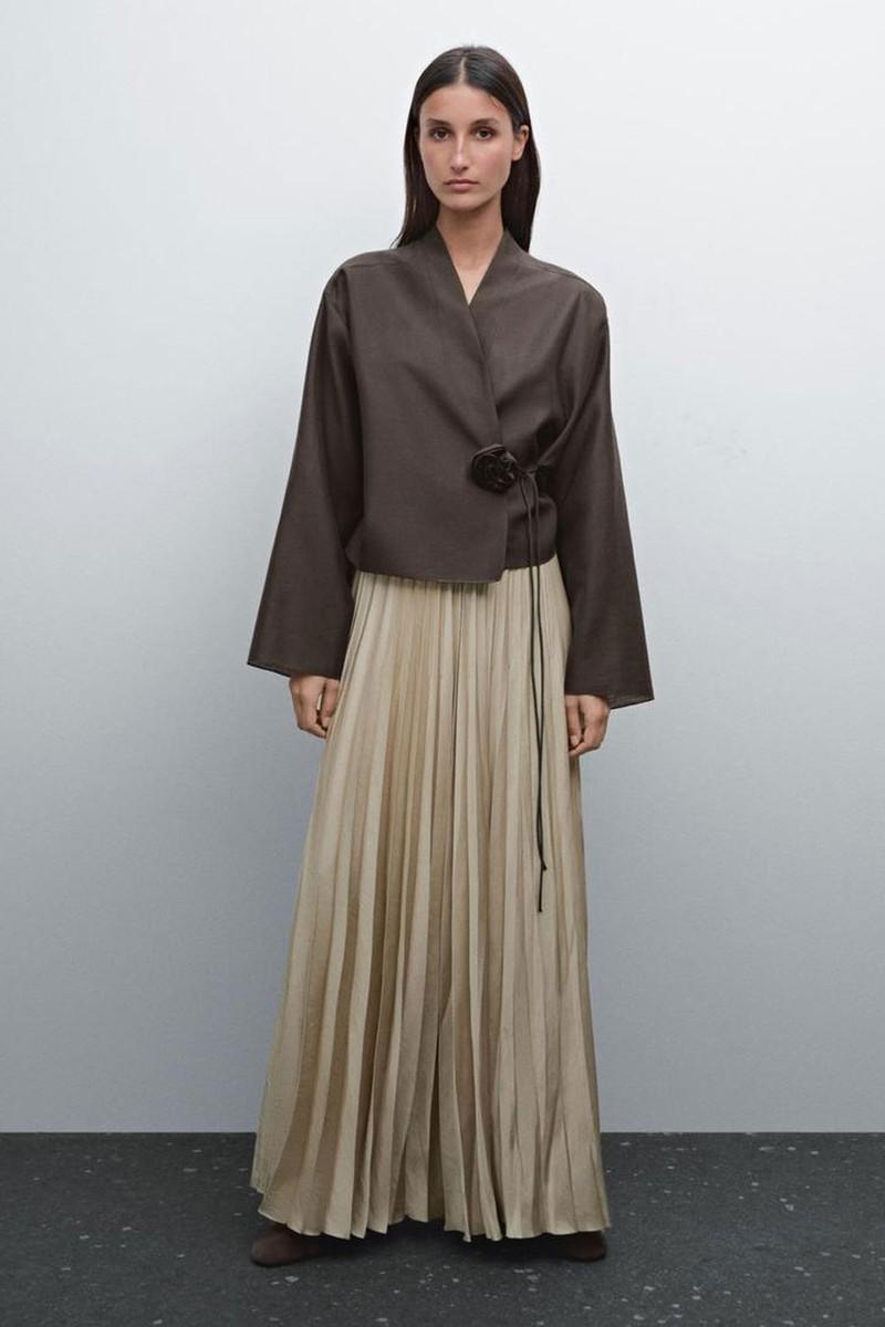 Flowing Pleated Satin Skirt
