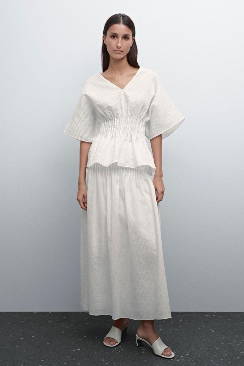 Cotton Blend Shirt With Gathered Detail