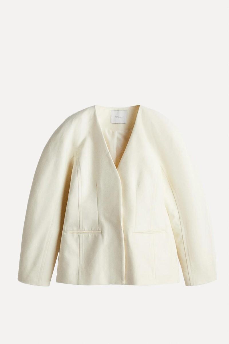 Collarless Twill Blazer