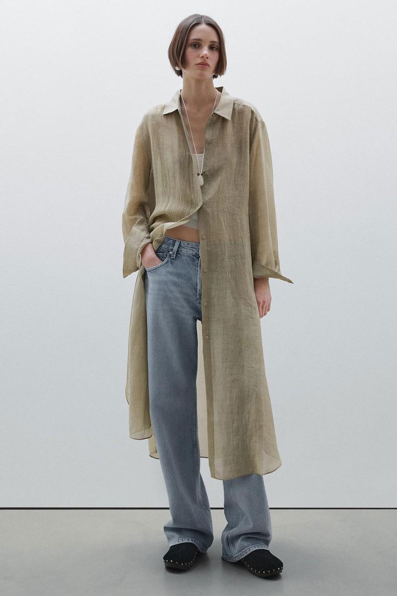 Semi-Sheer Ramie Blend Oversize Blouse