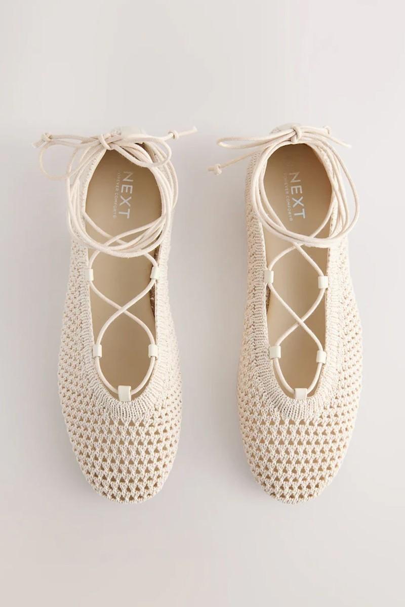 Round Toe Crochet Tie Up Ballerinas from Next