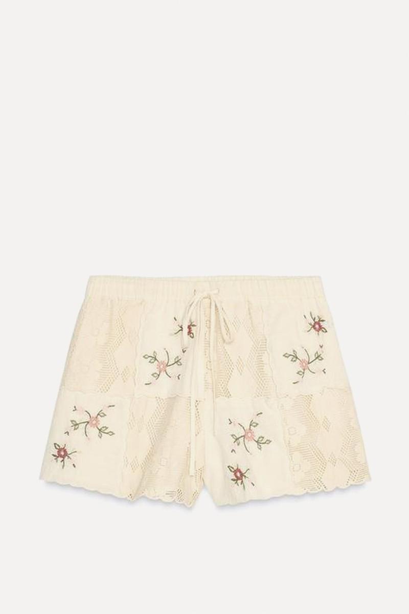 Embroidered Crochet Floral Shorts from Zara